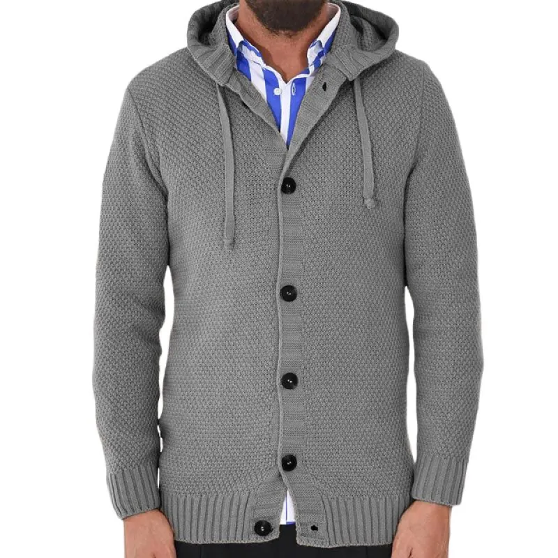 Men's Casual Solid Color Hooded Single-Breasted Slim Fit Knit Cardigan 90717958M sold by Manly