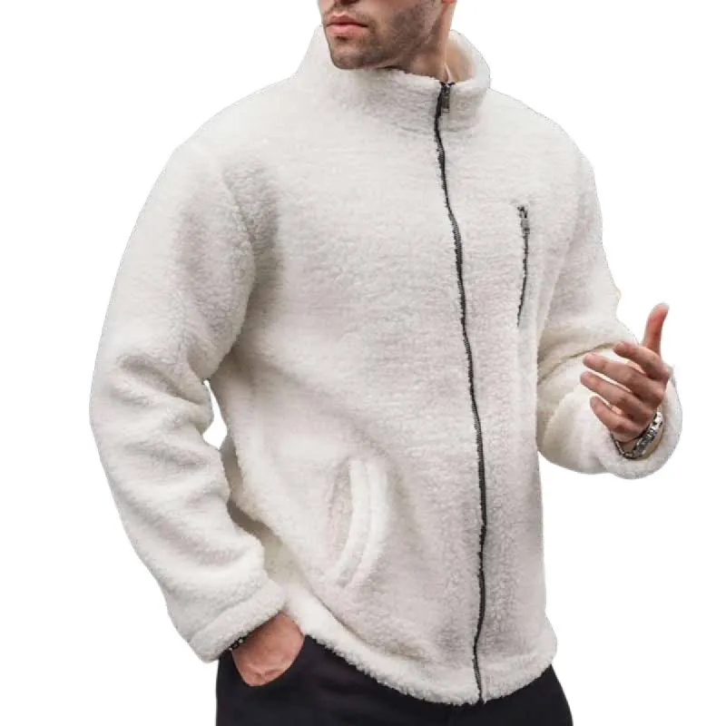 Men's Casual Stand Collar Polar Fleece Warm Loose Zipper Coat 71085116M sold by Manly
