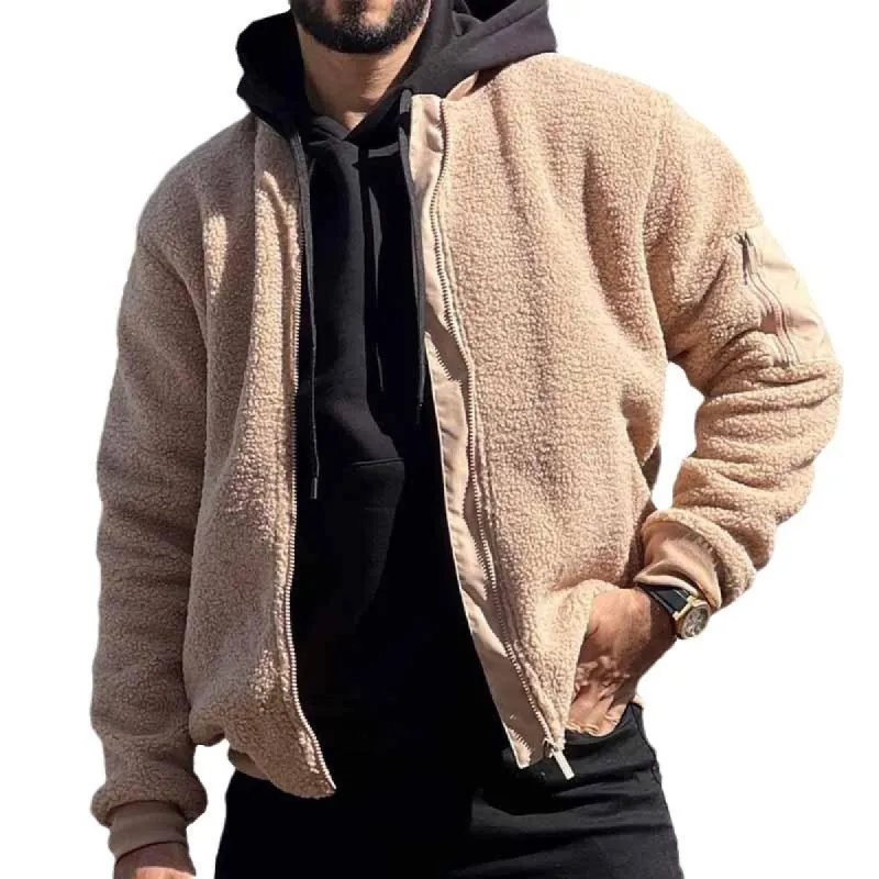 Men's Casual Baseball Collar Polar Fleece Warm Loose Zip Bomber Jacket 09799978M sold by Manly