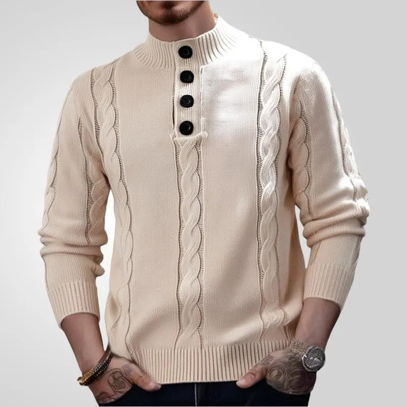 Men's Casual Button Stand Collar Cable Knit Pullover Sweater 01011078M sold by Manly product image thumbnail 2