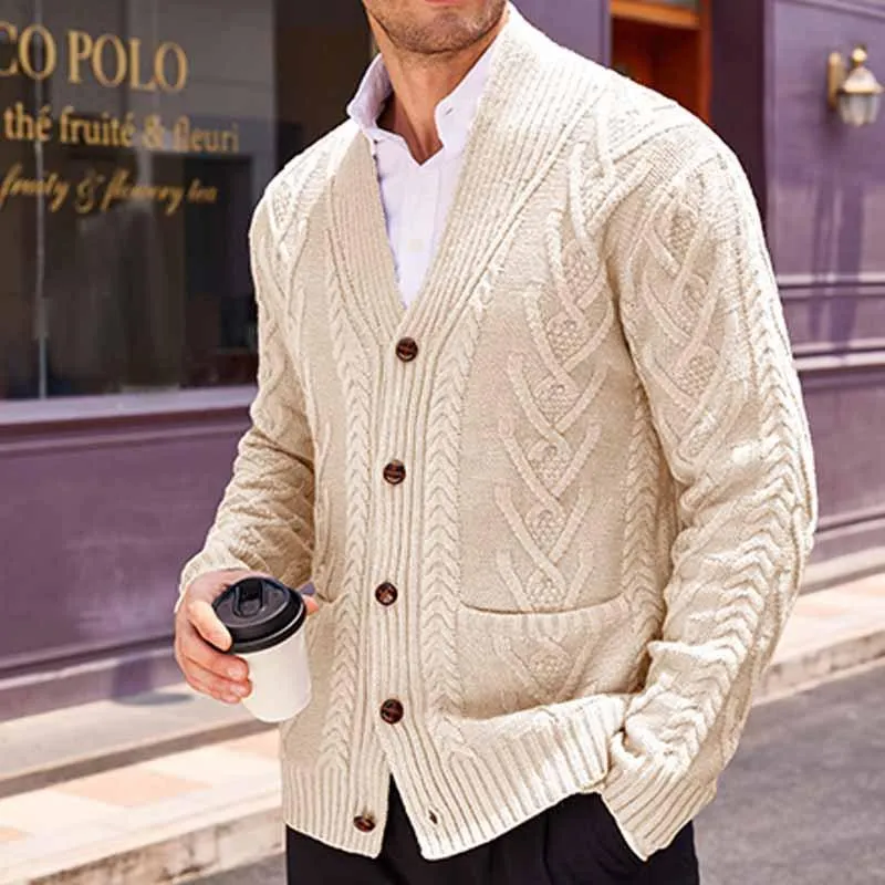 Men's Vintage Cable-knit Single-breasted Loose Knit Cardigan 67227525M sold by Manly product image thumbnail 4