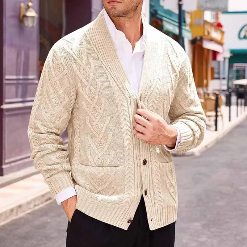 Men's Vintage Cable-knit Single-breasted Loose Knit Cardigan 67227525M sold by Manly product image thumbnail 3
