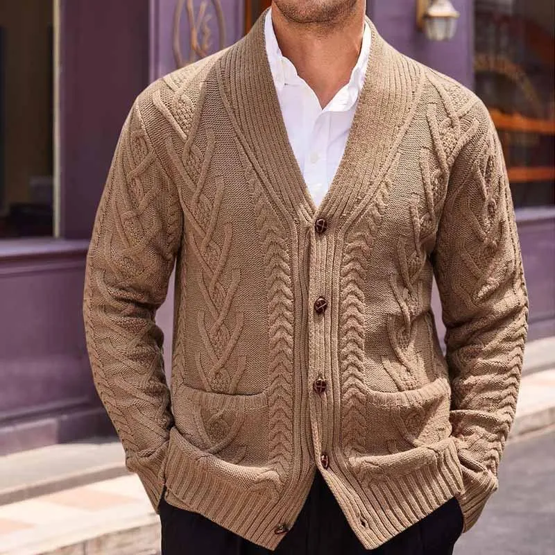 Men's Vintage Cable-knit Single-breasted Loose Knit Cardigan 67227525M sold by Manly product image thumbnail 2