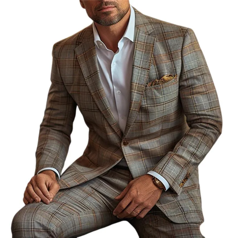 Men's Retro Casual Check Print Pocket Blazer 67367289TO sold by Manly