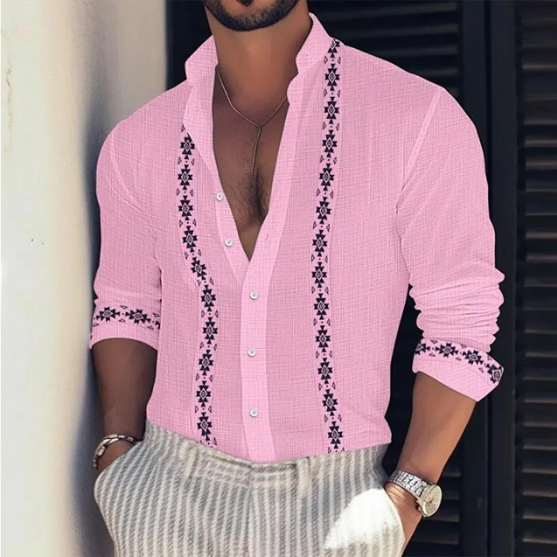 Men's Retro Casual Print Stand Collar Long Sleeve Shirt 62660083TO sold by Manly product image thumbnail 3