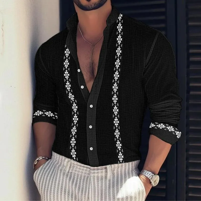 Men's Retro Casual Print Stand Collar Long Sleeve Shirt 62660083TO sold by Manly product image thumbnail 2