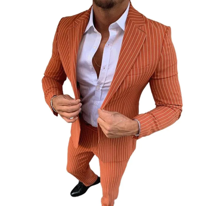 Men's Retro Casual Striped Suit Two-Piece Suit 62726463TO sold by Manly