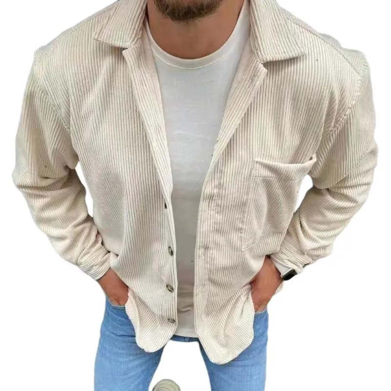 Men's Retro Casual Solid Color Lapel Corduroy Jacket 53001265TO sold by Manly