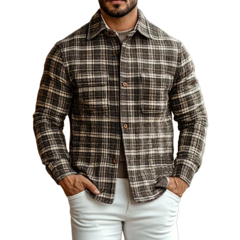 Men's Vintage Flannel Check Printed Pocket Overshirt Jacket 69399802Y sold by Manly