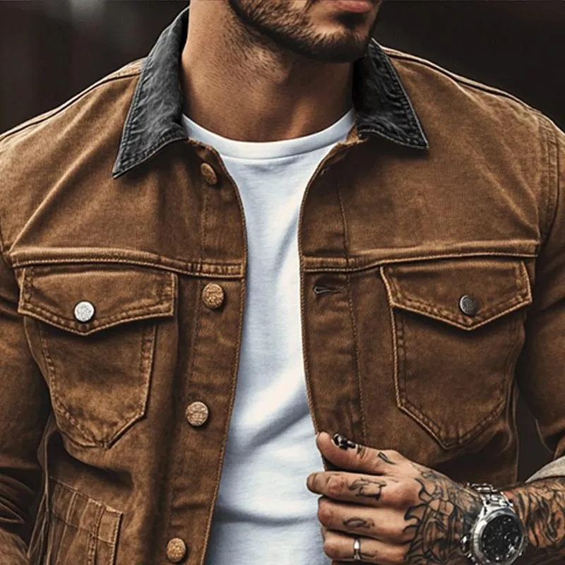 Men's Colorblock Lapel Multi-Pocket Cargo Jacket 30633848Y sold by Manly product image thumbnail 2