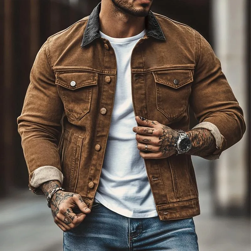 Men's Colorblock Lapel Multi-Pocket Cargo Jacket 30633848Y sold by Manly product image thumbnail 4