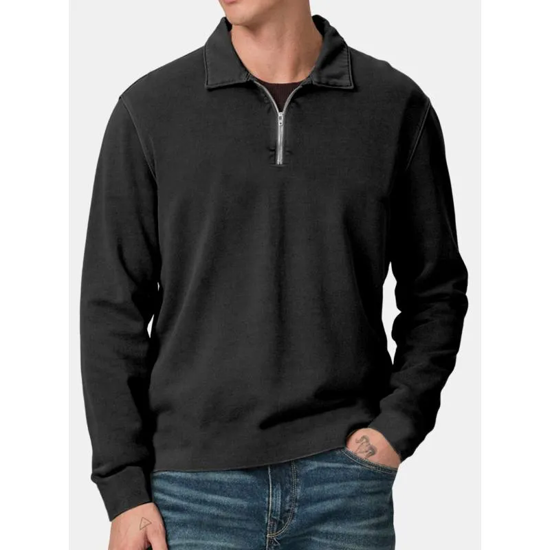 Men's Solid Color Zipper Lapel Long Sleeve Sweatshirt 09931559Y sold by Manly product image thumbnail 2
