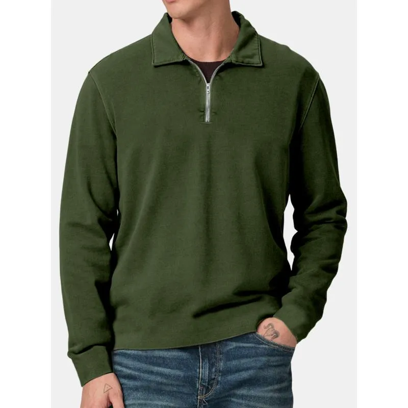 Men's Solid Color Zipper Lapel Long Sleeve Sweatshirt 09931559Y sold by Manly product image thumbnail 5