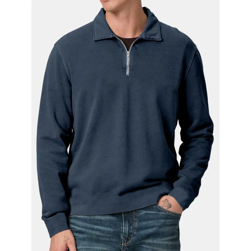 Men's Solid Color Zipper Lapel Long Sleeve Sweatshirt 09931559Y sold by Manly product image thumbnail 4