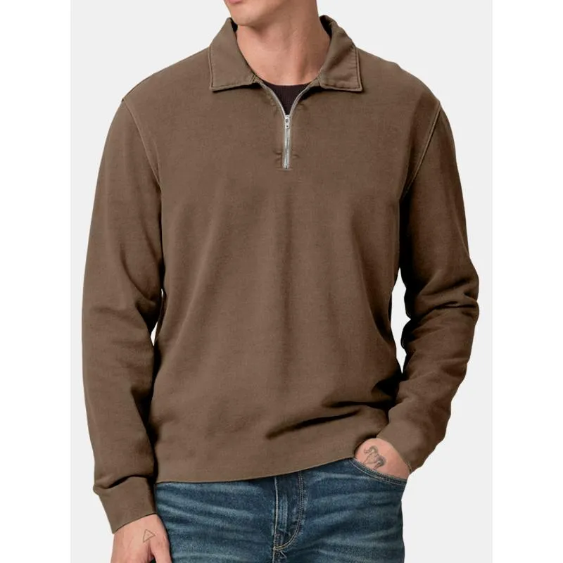 Men's Solid Color Zipper Lapel Long Sleeve Sweatshirt 09931559Y sold by Manly product image thumbnail 3