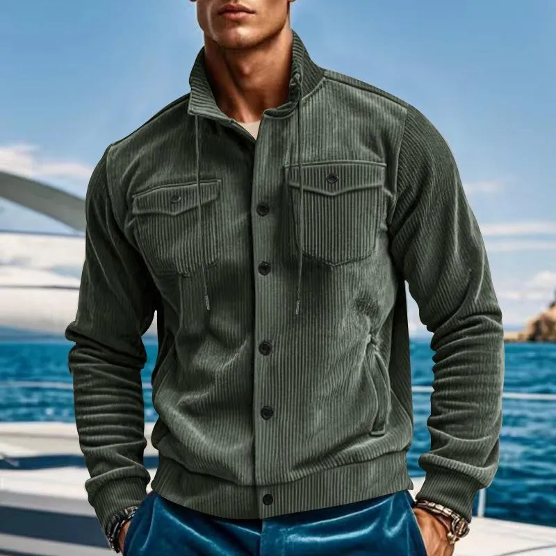 Men's Solid Color Corduroy Lapel Vintage Multi-Pocket Cargo Jacket 67210705Y sold by Manly product image thumbnail 4