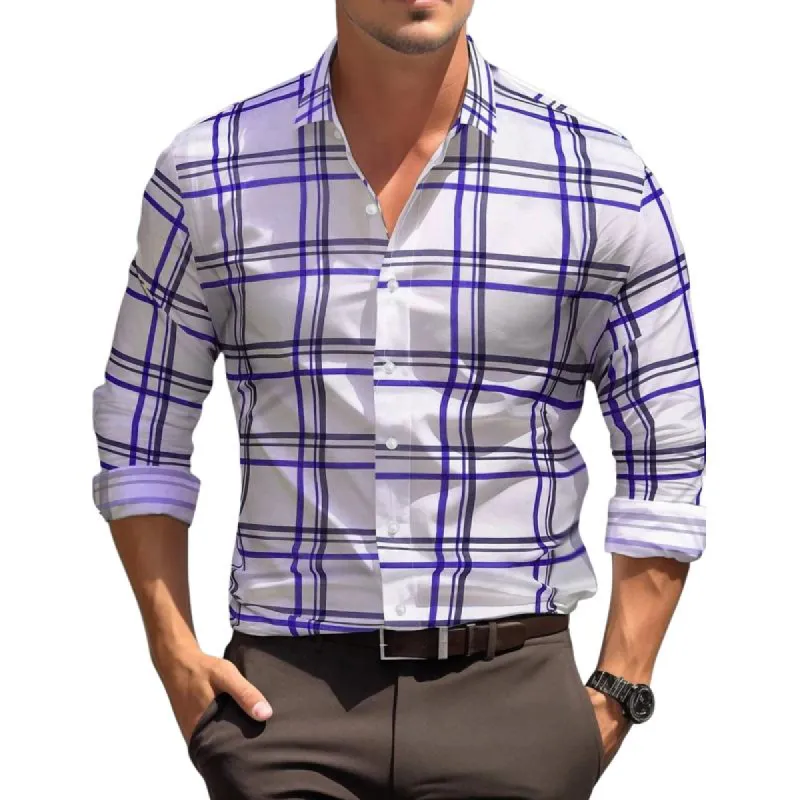 Men's Plaid Long Sleeve Loose Casual Lapel Shirt 48473293X sold by Manly