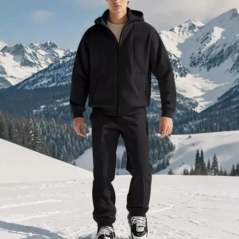 Men's Zippered Thickened Hooded Sweatshirt and Sweatpants Set 65640594X sold by Manly product image thumbnail 3