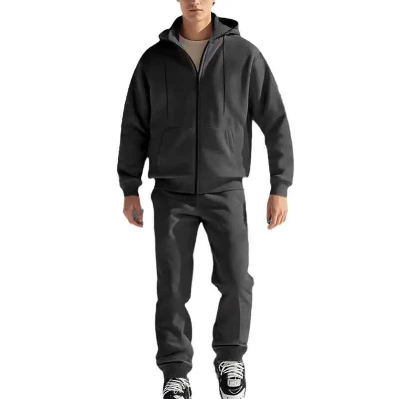 Men's Zippered Thickened Hooded Sweatshirt and Sweatpants Set 65640594X sold by Manly