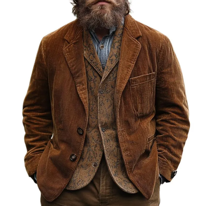 Men's Vintage Solid Color Corduroy Two Buttons Loose Blazer 43180448Z sold by Manly