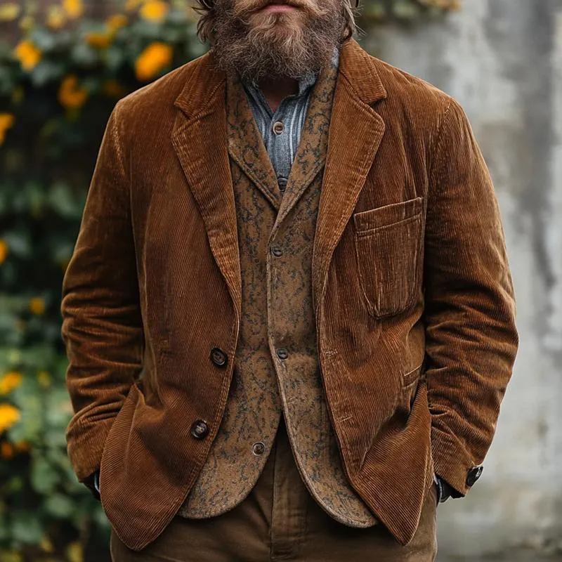 Men's Vintage Solid Color Corduroy Two Buttons Loose Blazer 43180448Z sold by Manly product image thumbnail 2