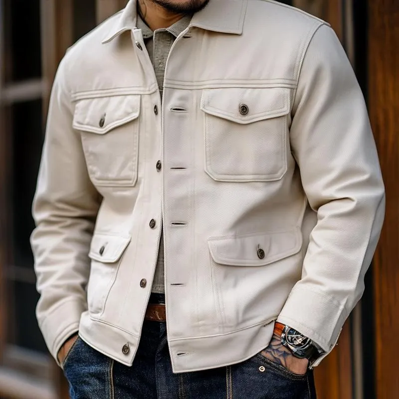 Men's Vintage Solid Color Lapel Multi-pocket Single Breasted Cargo Jacket 92541571Z sold by Manly product image thumbnail 2