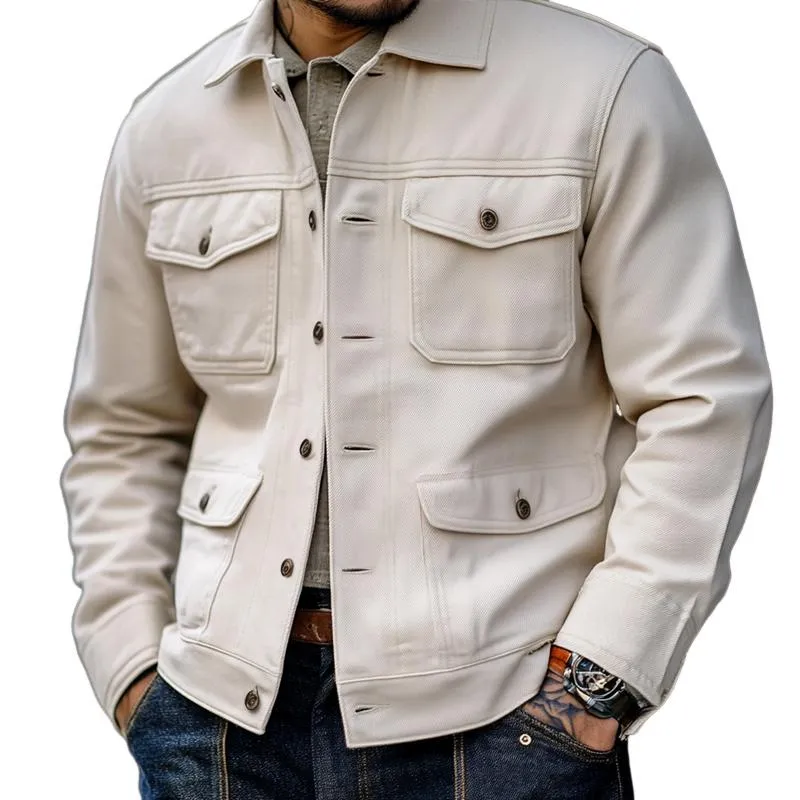 Men's Vintage Solid Color Lapel Multi-pocket Single Breasted Cargo Jacket 92541571Z sold by Manly