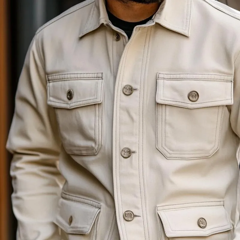 Men's Vintage Solid Color Lapel Multi-pocket Single Breasted Cargo Jacket 87731164Z sold by Manly product image thumbnail 3