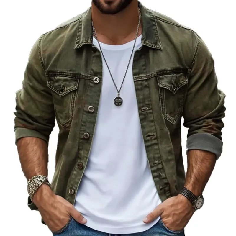 Men's Vintage Washed Single Breasted Lapel Jacket 08869948X sold by Manly
