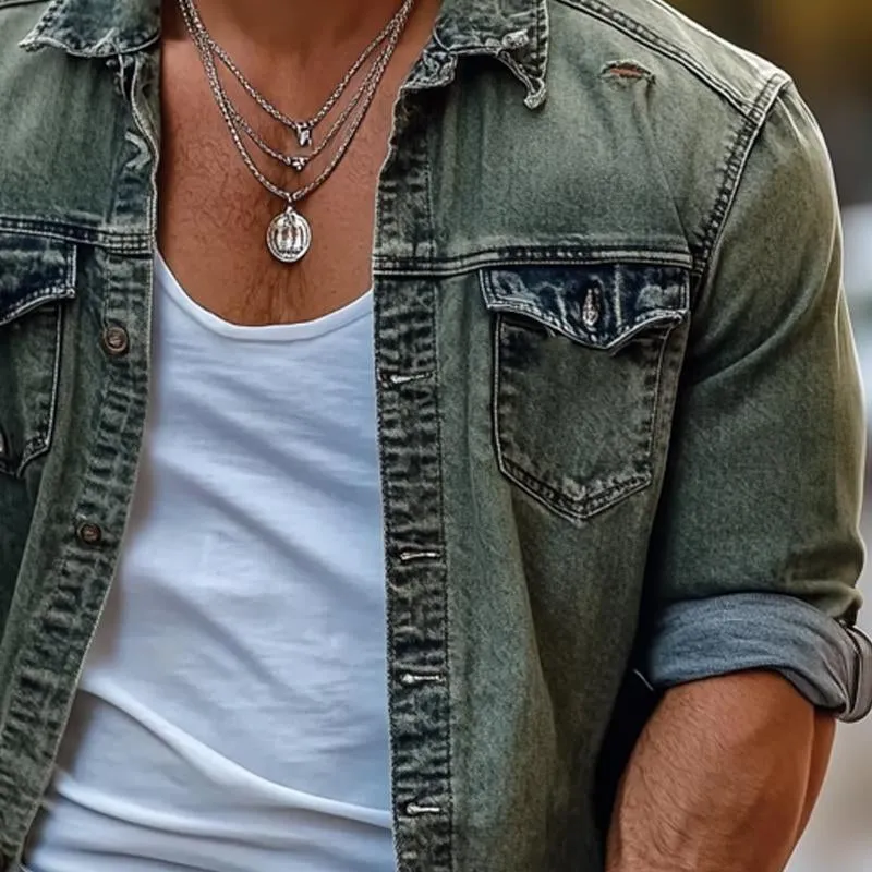 Men's Retro Washed Thin Denim Long Sleeve Shirt 77842418X sold by Manly product image thumbnail 3