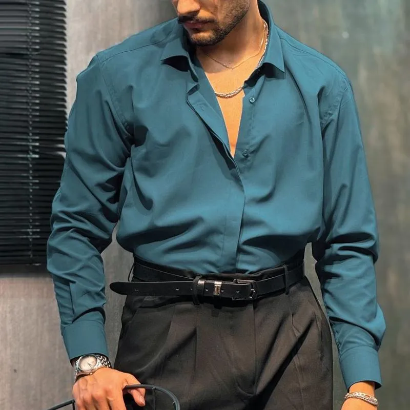 Men's Retro Casual Solid Color Lapel Long Sleeve Shirt 61700721TO sold by Manly product image thumbnail 2