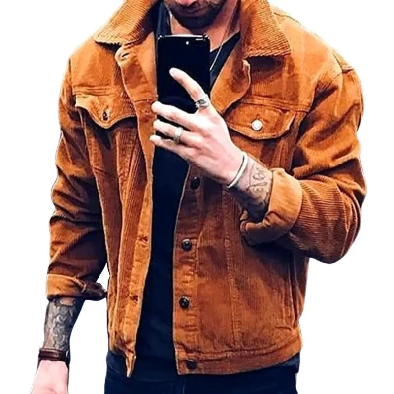 Men's Vintage Casual Corduroy Solid Lapel Jacket 12851711TO sold by Manly