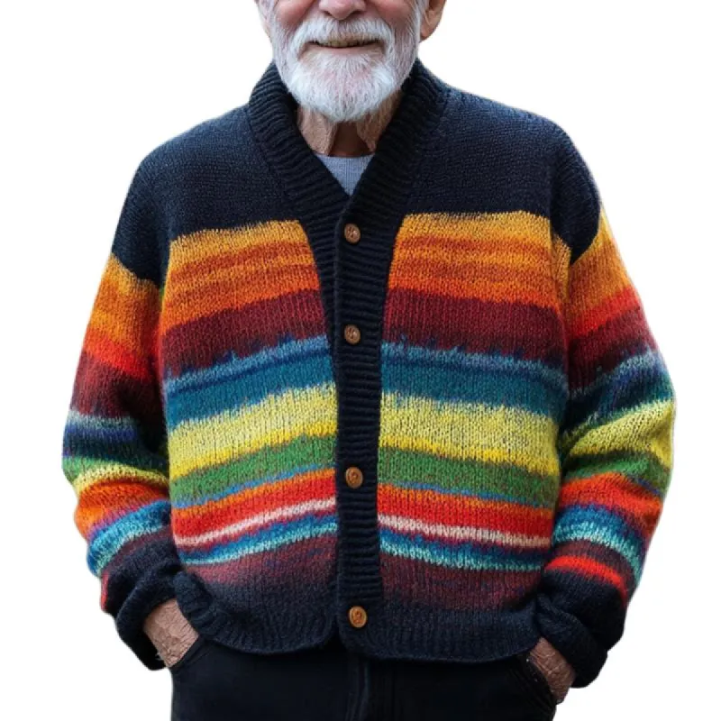 Men's Retro Color Striped Single-Breasted Knitted Cardigan 36402597Y sold by Manly