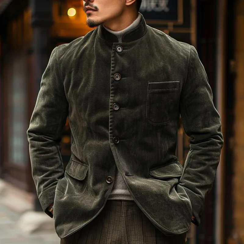 Men's Corduroy Stand Collar Multi-Pocket Single Breasted Blazer 56130377Y sold by Manly product image thumbnail 3