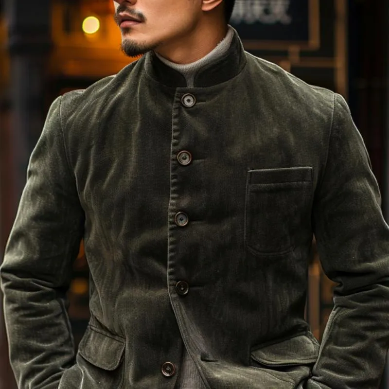 Men's Corduroy Stand Collar Multi-Pocket Single Breasted Blazer 56130377Y sold by Manly product image thumbnail 2