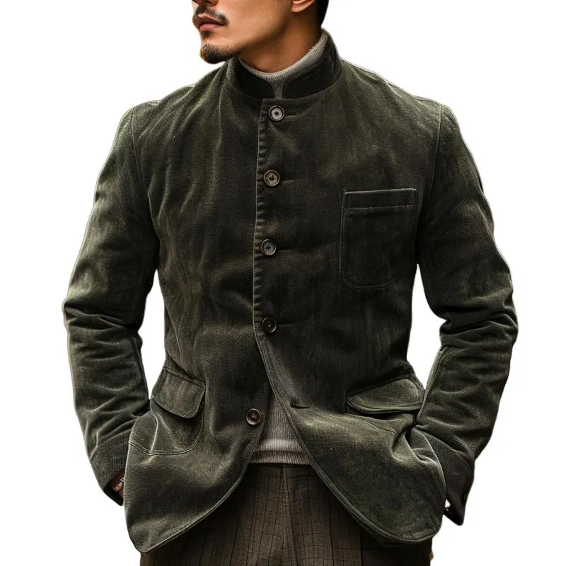 Men's Corduroy Stand Collar Multi-Pocket Single Breasted Blazer 56130377Y sold by Manly