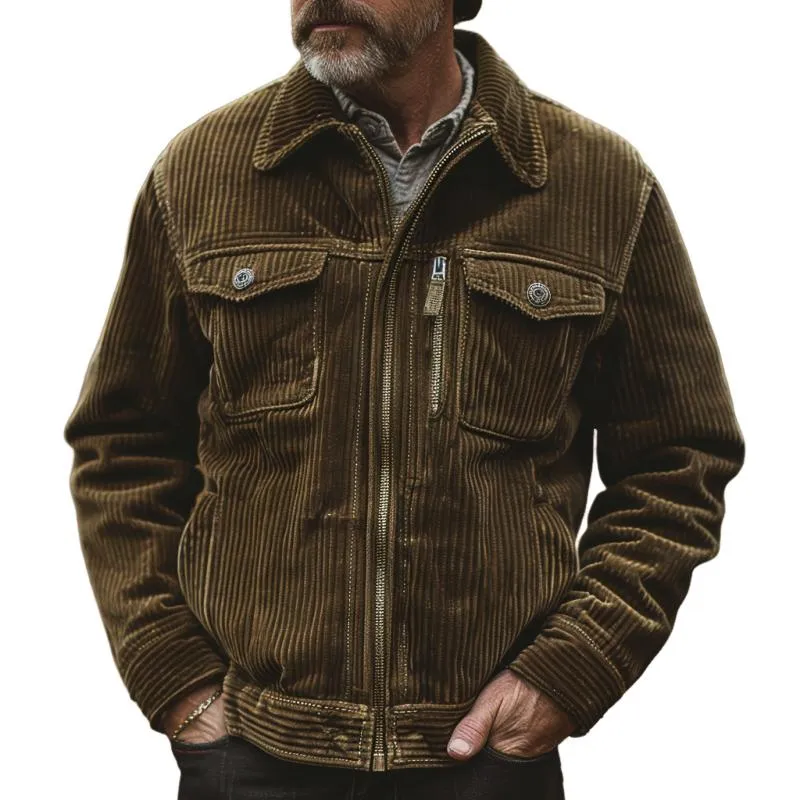Men's Corduroy Zip-Up With Multiple Pockets Jacket 60145438Y sold by Manly
