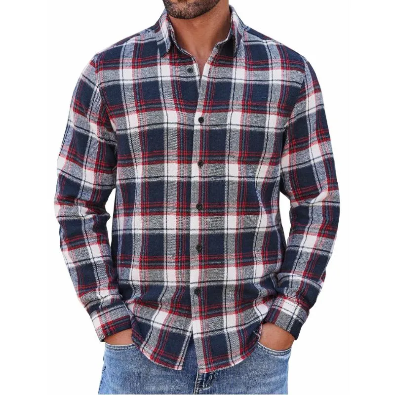 Men's Casual Plaid Long Sleeve Shirt 35428060Y sold by Manly