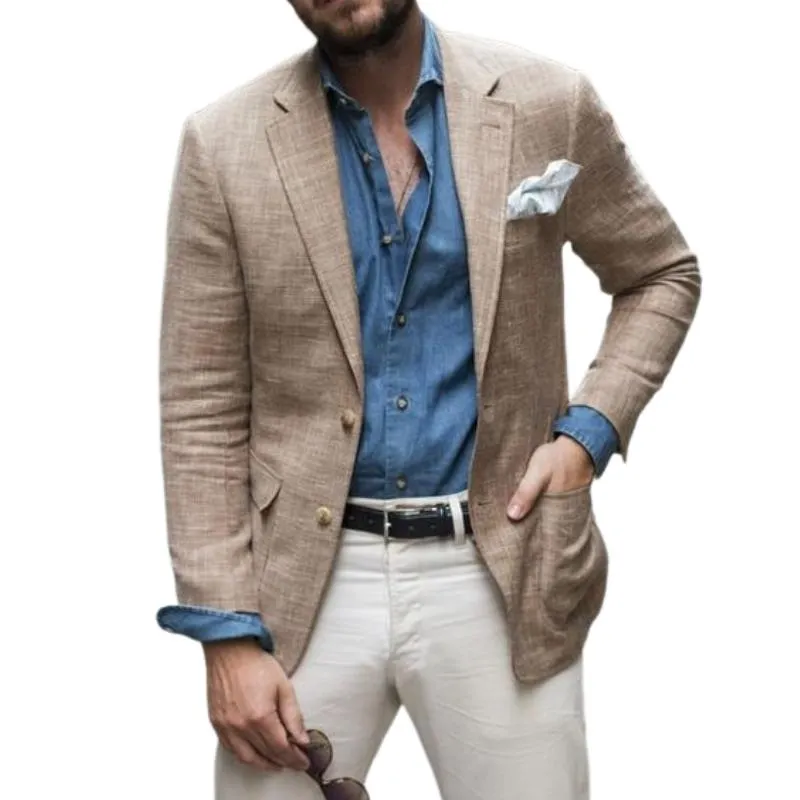 Men's Casual Linen Cotton Notch Lapel Single Breasted Slim Fit Blazer 59018775M sold by Manly