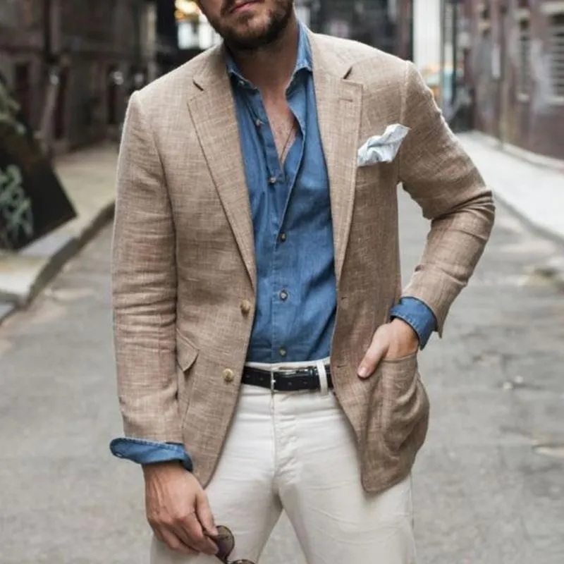 Men's Casual Linen Cotton Notch Lapel Single Breasted Slim Fit Blazer 59018775M sold by Manly product image thumbnail 2