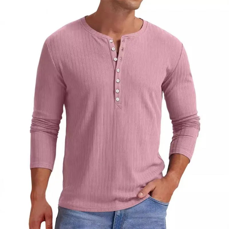 Men's Casual Cotton Blend Henley Neck Slim Fit Long Sleeve T-Shirt 16490445M sold by Manly