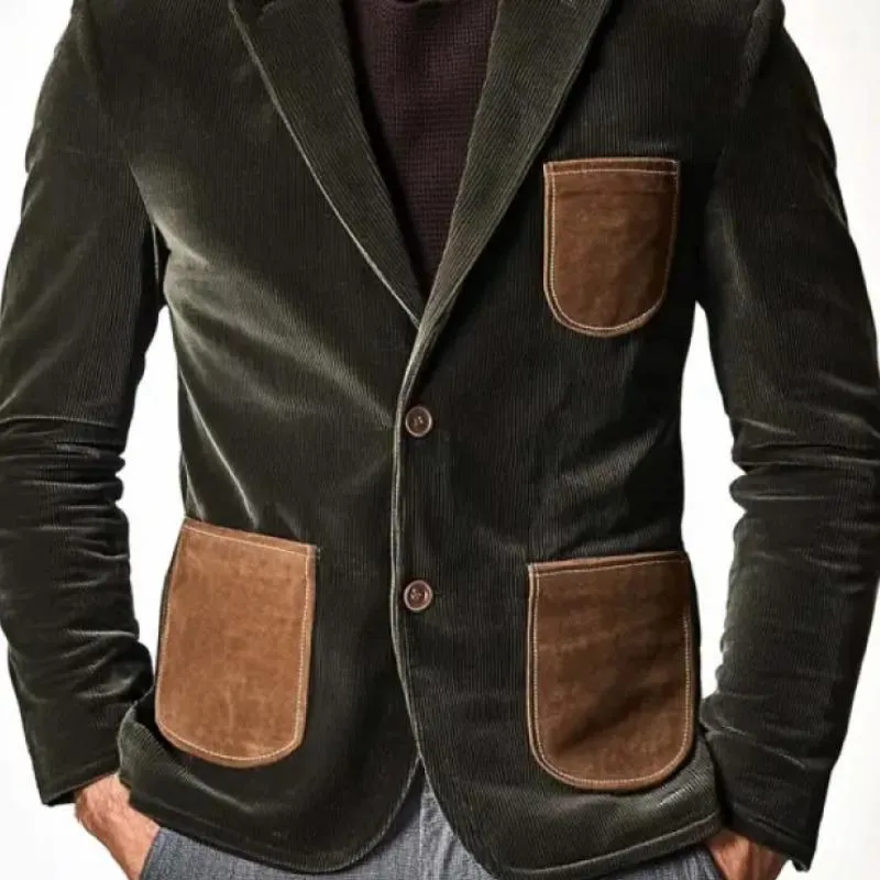 Men's Vintage Colorblock Corduroy Lapel Patch Pocket Slim Fit Blazer 36384190M sold by Manly product image thumbnail 3
