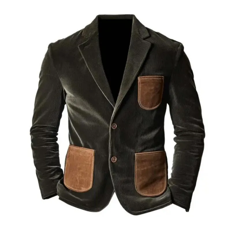 Men's Vintage Colorblock Corduroy Lapel Patch Pocket Slim Fit Blazer 36384190M sold by Manly