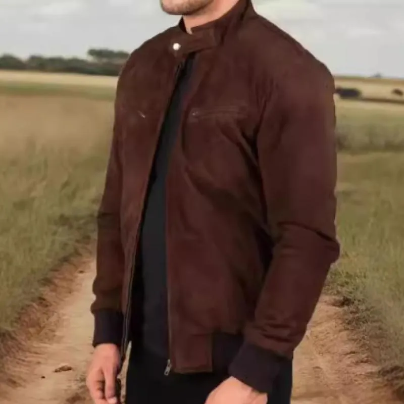 Men's Casual Outdoor Suede Stand Collar Zipper Slim Fit Jacket 80423466M sold by Manly product image thumbnail 2