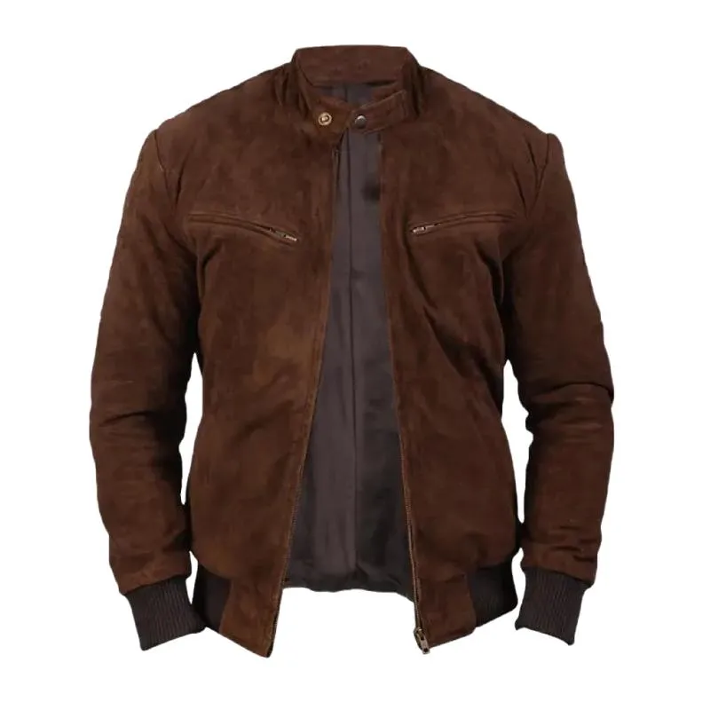 Men's Casual Outdoor Suede Stand Collar Zipper Slim Fit Jacket 80423466M sold by Manly