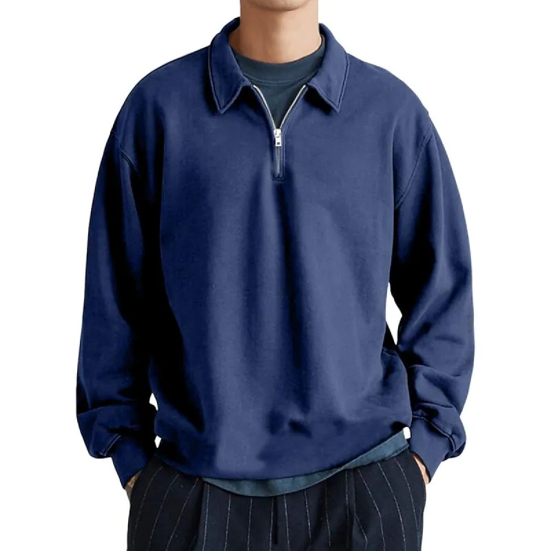 Men's Casual Half-zip Lapel Loose Pullover Polo Shirt 07277809M sold by Manly