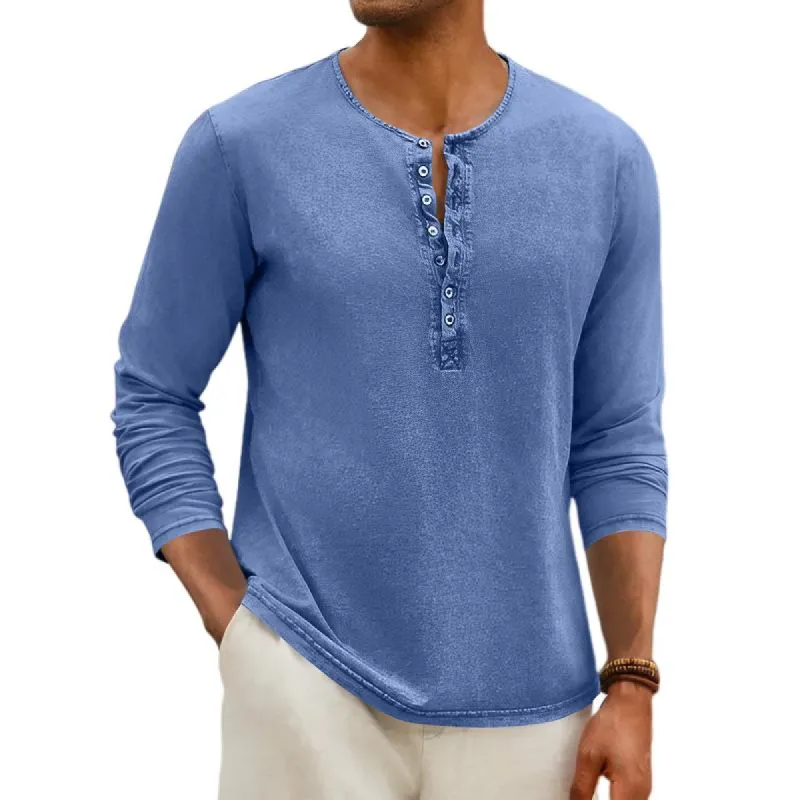 Men's Casual Distressed Henley Collar Slim Fit Long Sleeve T-Shirt 43086906M sold by Manly