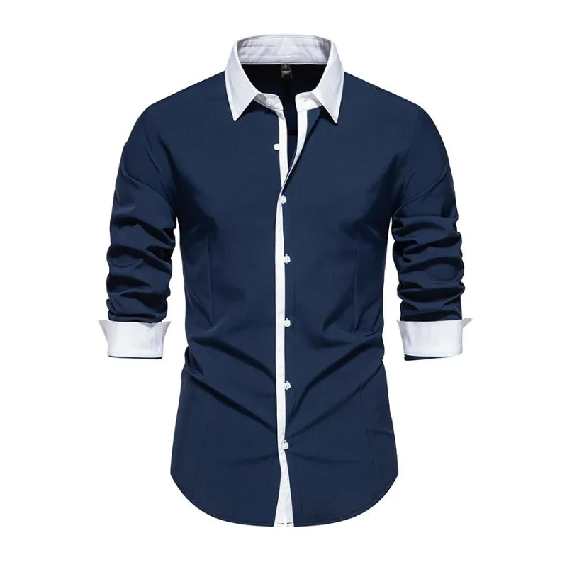 Men's Fashion Colorblock Patchwork Lapel Slim Fit Long Sleeve Shirt 34804991M sold by Manly product image thumbnail 4