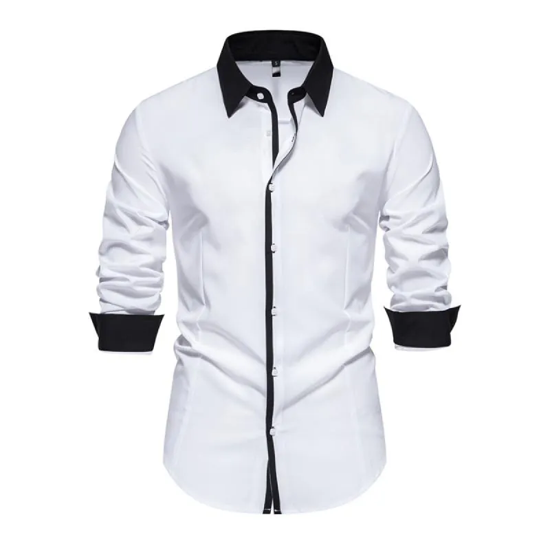 Men's Fashion Colorblock Patchwork Lapel Slim Fit Long Sleeve Shirt 34804991M sold by Manly