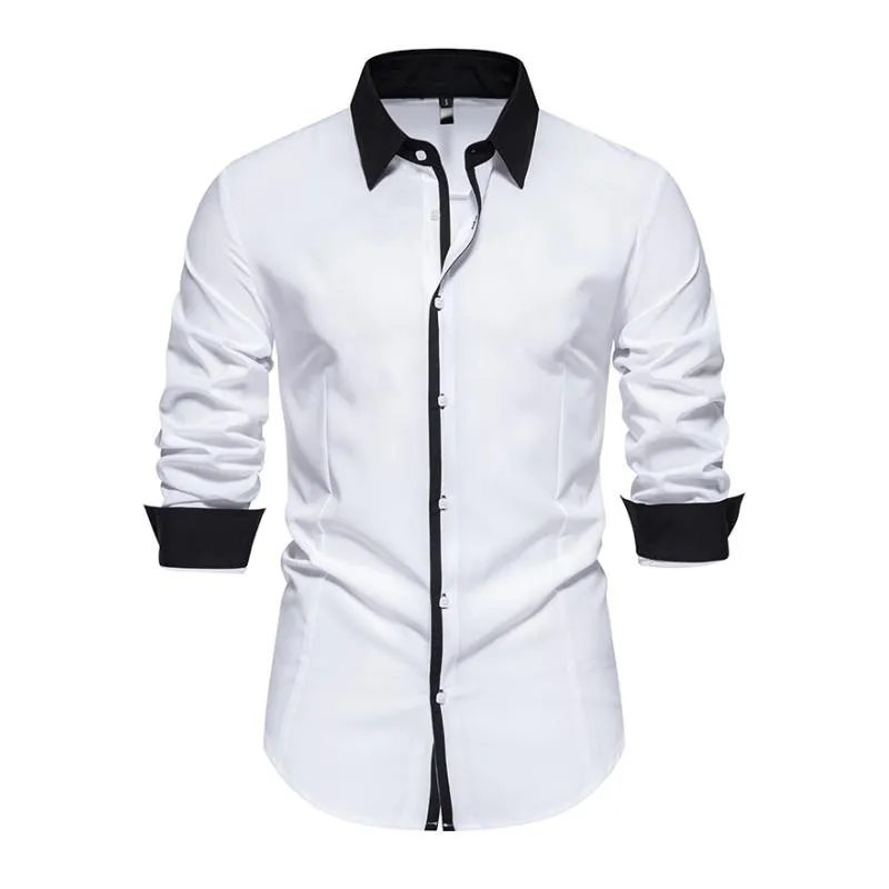 Men's Fashion Colorblock Patchwork Lapel Slim Fit Long Sleeve Shirt 34804991M sold by Manly